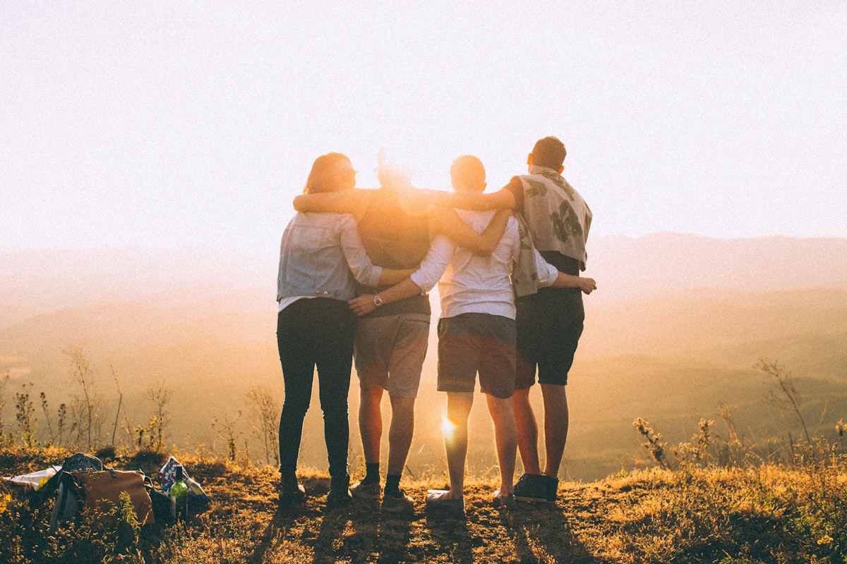 Families at sunset, safe together